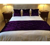 Velvet Bed Runner Set Crystal Quilted Stone Bed Runner with 18" x 18" Cushion Covers Wedding Bedding (Purple, 50x180cm/19.6x70.8 inch for 1.2 m Bed) Bed Scarf