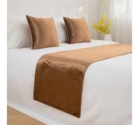 Velvet Bed Runner with Matching Cushs rious Hotel Bedread Soft Bed Scarf for Inn & Breakfast Includes 1 Pillowcase - Coffee Color