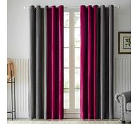 Velvet Blackout Curtains with Eyelets, 2 Pieces, Thermal Curtain, Heavy Splicing, Blackout Curtains for Bedroom, Living Room, 140 x 225 cm, Grey/Burgundy