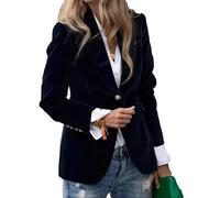 Velvet Blazer Women Casual Business Button Up Jacket Fall Winter Coats Notch Lapel Work Office Suit Jackets Blazer, Black, L
