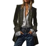 Velvet Blazer Women Vintage Embroidered Jacket Pirate Gothic Steampunk Jackets Casual Open Front Cardigan Outerwear(Green,XXX-Large)