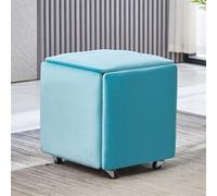 Velvet Blue Large 5 in 1 Storage Ottoman Cube Footstool Stackable Shoe Changing Stool Multi Functional Small Seat Foldable Table Coffee Living Room Sofa.