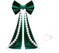 Velvet Bow, 150x80cm Large Size with Pearl Garland, Elegant Flocking Backdrop Decor for Wedding Birthday Party Venue(E)
