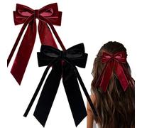 Velvet Bow Clip - Red & Black French Vintage Barrettes - Party & Christmas Hair Accessory for Women & Girls