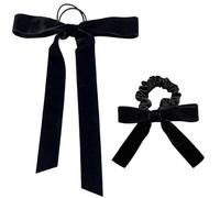 Velvet Bow Hair Accessories Set, Black Grosgrain Ribbon Scrunchie and French Bow, Elastic Hair Ties, 2-Piece Velvet Hair Bands School Hair Streamer Hair BobblesHair Accessories Ponios Ponytail Holder