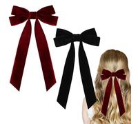Velvet Bow Hair Clip - Large Ribbon Bow Hairpins in Red & Black - French Vintage Style - Christmas Hair Accessory