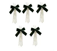 Velvet Bow Pearl Christmas Tree Ornaments 5 PCS Wine Red Dark Green