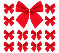 Velvet Bowknot 12pcs Christmas Tree Red Bowknot Xmas Sweet Bows Mini Red Bow Wreath Decor Gift Bowknot Hanging Ornaments