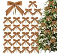 Velvet Bows for Christmas Tree - 24-PC Red 3.5 In Vintage Ribbon Ornaments for Indoor Outdoor Wreaths Garland, Home Parties