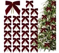 Velvet Bows for Christmas Tree - 24-PC Red 3.5 In Vintage Ribbon Ornaments for Indoor Outdoor Wreaths Garland, Home Parties