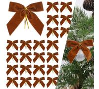 Velvet Bows for Christmas Tree, 24 PCS Velvet Ribbon Bow Ornaments for Xmas Tree, Small Camel Christmas Bows Decorations for Wreaths, Garland, Gift Wrapping, Holiday - 1'' Wide, 3.5 × 3.5 inch