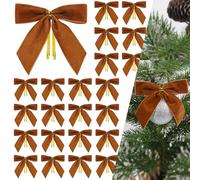 Velvet Bows for Christmas Tree, 24 PCS Velvet Ribbon Bow Ornaments for Xmas Tree, Small Camel Christmas Bows Decorations for Wreaths, Garland, Gift Wrapping, Holiday - 1'' Wide, 3.5 × 3.5 inch