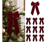 Velvet Bows for Christmas Tree, Christmas Bows for Garland Wreath Decor | 9" x 6" Burgundy Christmas Tree Bows Velvet Ribbon Bows Ornaments for Xmas Staircase Fireplace Gift Wrapping DIY,10 PCS