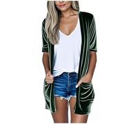 Velvet Cardigan Tops for Women UK Kimono Cardigans with Pockets Open Front Lightweight Outerwear Comfort Ladies 3/4 Sleeve Loose Cardigans Casual Plus Size Outwear Army Green