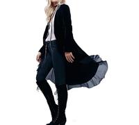 Velvet Cardigan Women Vintage Long Sleeve Chiffon Jacket Retro Lace Patchwork Shirts Ladies Elegant Casual Long Jackets for Party Black