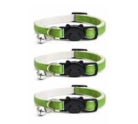 Velvet Cat Collars with Bell. Safe Breakaway Quick Release Buckle. Available in Cat & Kitten Size (Pack of 3) (Cat Collar (20cm - 30cm), Apple Green (Pack of 3))