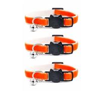Velvet Cat Collars with Bell. Safe Breakaway Quick Release Buckle. Available in Cat & Kitten Size (Pack of 3) (Cat Collar (20cm - 30cm), Orange Velvet (Pack of 3))