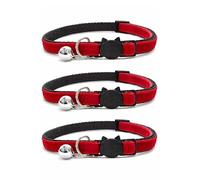 Velvet Cat Collars with Bell. Safe Breakaway Quick Release Buckle. Available in Cat & Kitten Size (Pack of 3) (Cat Collar (20cm - 30cm), Red Velvet (Pack of 3))