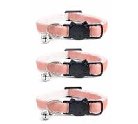 Velvet Cat Collars with Bell. Safe Breakaway Quick Release Buckle. Available in Cat & Kitten Size (Pack of 3) (Cat Collar (20cm - 30cm), Peach Velvet (Pack of 3))