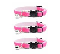 Velvet Cat Collars with Bell. Safe Breakaway Quick Release Buckle. Available in Cat & Kitten Size (Pack of 3) (Kitten Collar (15cm - 23cm), Neon Pink Velvet (Pack of 3))