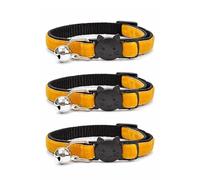 Velvet Cat Collars with Bell. Safe Breakaway Quick Release Buckle. Available in Cat & Kitten Size (Pack of 3) (Cat Collar (20cm - 30cm), Gold Velvet (Pack of 3))