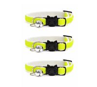 Velvet Cat Collars with Bell. Safe Breakaway Quick Release Buckle. Available in Cat & Kitten Size (Pack of 3) (Cat Collar (20cm - 30cm), Neon Green Velvet (Pack of 3))