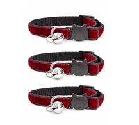 Velvet Cat Collars with Bell. Safe Breakaway Quick Release Buckle. Available in Cat & Kitten Size (Pack of 3) (Cat Collar (20cm - 30cm), Maroon Red Velvet (Pack of 3))
