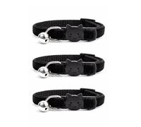Velvet Cat Collars with Bell. Safe Breakaway Quick Release Buckle. Available in Cat & Kitten Size (Pack of 3) (Cat Collar (20cm - 30cm), Black Velvet (Pack of 3))