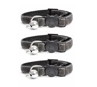 Velvet Cat Collars with Bell. Safe Breakaway Quick Release Buckle. Available in Cat & Kitten Size (Pack of 3) (Cat Collar (20cm - 30cm), Dark Grey Velvet (Pack of 3))