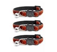 Velvet Cat Collars with Bell. Safe Breakaway Quick Release Buckle. Available in Cat & Kitten Size (Pack of 3) (Cat Collar (20cm - 30cm), Brown Velvet (Pack of 3))