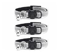 Velvet Cat Collars with Bell. Safe Breakaway Quick Release Buckle. Available in Cat & Kitten Size (Pack of 3) (Cat Collar (20cm - 30cm), Grey Velvet (Pack of 3))