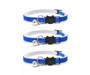 Velvet Cat Collars with Bell. Safe Breakaway Quick Release Buckle. Available in Cat & Kitten Size (Pack of 3) (Cat Collar (20cm - 30cm), Blue Velvet (Pack of 3))