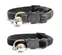 Velvet Cat Collars with Bell. Safe Quick Release Breakaway Buckle | Zacal Cat Collars (Dark Grey & Black, Pack of 2)