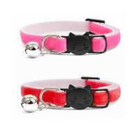 Velvet Cat Collars with Bell. Safe Quick Release Breakaway Buckle | Zacal Cat Collars (Neon Pink & Fuchsia, Pack of 2)