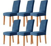 Velvet Chair Covers for Dining Room, Super Fit Stretch Washable Dining Chair Protector Cover Seat Slipcover Thickened Parson Chair Slipcover for Hotel, Ceremony, Wedding Party (Twilight Blue,Set of 6)