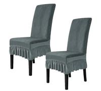 Velvet Chair Covers for Dining Room with Ruffles 2 Pack Removable Chair Seat Slipcovers Chair Protector for Dining Room Banquet Hotels(Dark Gray)
