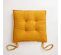 Velvet Chair Cushions with Ties Soft Non Slip Seat Pads for Dining Chairs Tufted Comfort Square Floor Pillows for Kitchen Office Living Room Yellow Set of 4 (18x18 inches)