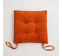 Velvet Chair Pads with Ties Non Slip Soft Cushions for Dining & Office Comfort Tufted Seat Cushions 18x18 Inch Square Floor Pillows 2 Pack (Orange)