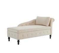 Velvet Chaise Lounge Storage Sofa Upholstered Classic Button-tufted Lounge Chair with Nailhead Trim & Lumbar Pillow, Turned Wood Legs Living Room Bedroom Office with Hidden Storage Space (Beige)