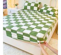 Velvet Checkered Mattress Cover, Luxury Non-Slip Protector With Plush Fuzzy Feel, 360° Elastic Fitted Sheet For Twin Queen Size Beds, Velvet Bedding(Green,90 * 200cm)