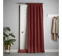 Velvet Chenille Thermal Fleece Lined Single Pencil Pleat Door Curtain Luxury Living Red 137cm width x 213cm drop