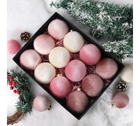 Velvet Christmas Ball Ornament Set of 12 with Hanging Ribbons, Designed for Seasonal Party Decorations to Add Classic European Style Touch (8CM Blue White Gray)