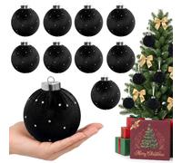 Velvet Christmas Ball Ornaments Black Shatterproof 3.15" 9 PCS Xmas Tree | Hand-set Rhinestone Sparkle on Upgraded Dent-Proof PVC, Branch-Safe Lightweight, Hanging Xmas Tree Decorations