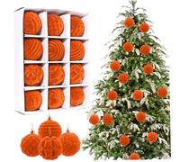 Velvet Christmas Balls - 12Pcs Textured 2.36in Flocked Christmas Ball Ornaments in Orange for Tree, Wreath, Garland
