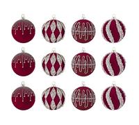 Velvet Christmas Balls | Flocked Christmas Tree Ornaments | Christma Tree Hanging Decorations | 12-Piece Holiday Baubles For Indoor Outdoor Decoration |Decorative Hanging Ornaments For Living Room, Be