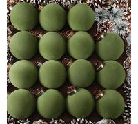 Velvet Christmas Baubles 15PCS, 8cm Natural Flocked Tree Decorations for Xmas Tree - Minimalist Holiday Ornaments Set for Festive Home, Party & Mantelpiece Decor (Deep Pine)