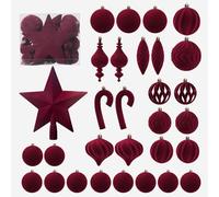 Velvet Christmas Baubles, 30 Pcs Burgundy Christmas Decorations Baubles, Hanging Red Flocked Shatterproof for Xmas Tree Decorations, Tree Ornaments for Party Weddings Home Decor