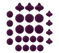 Velvet Christmas Baubles Christmas Tree Ornaments Sale, 25Pcs Luxurious Purple Flocked Christmas Ornaments Velvet Ornament Ball Bauble, Shatterproof Plastic Balls Decorative Hanging Ornaments