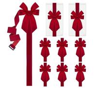 Velvet Christmas Cabinet Bows Red Bow Ribbon for Kitchen Decor (Red, 6pcs) | Easy Setup with Adjustable Buckle, 78.7" Ribbon Bows for Front Door Wreath Holiday Party Decor, 4/6 Pack