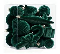 Velvet Christmas Decorations Baubles Emerald Green Tree Ornaments, 28Pcs Hanging Flocked Christmas Balls Set for Home, Parties, Weddings with 8 Styles in 3 Sizes